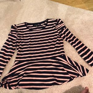Navy blue and pink striped shirt
